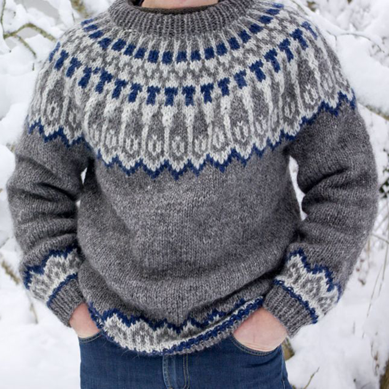 Vintage Knitted Jacquard Islander Crew Neck Sweater