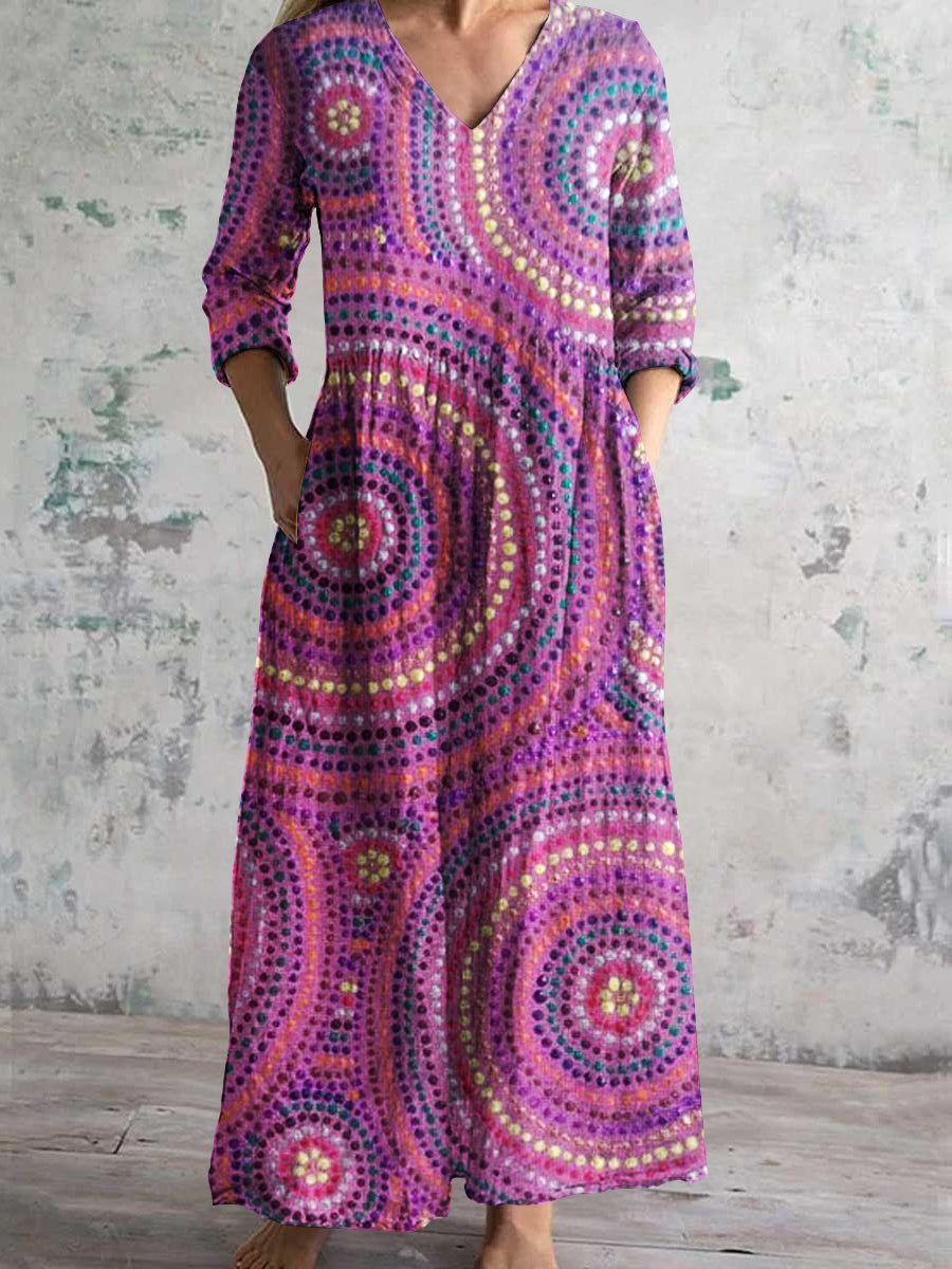 Women's V-Neck Elegant Exquisite Art Geometric Painted Long Sleeve Dresses