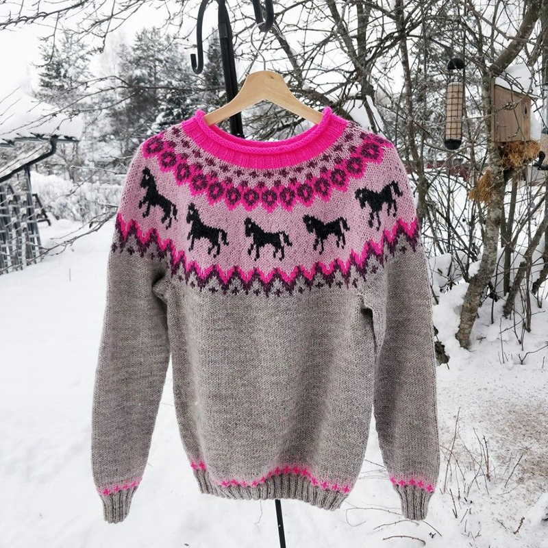 Retro Ethnic Pattern Jacquard Crew Neck Sweater