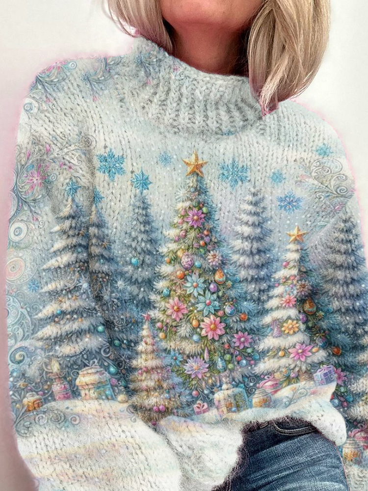 Colorful Christmas Tree Art Knitted Sweater