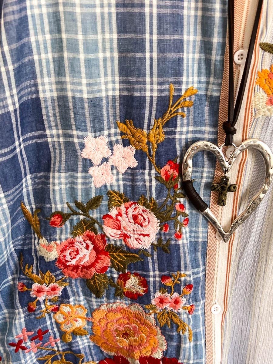 Women's Retro Casual Embroidered Printed Top