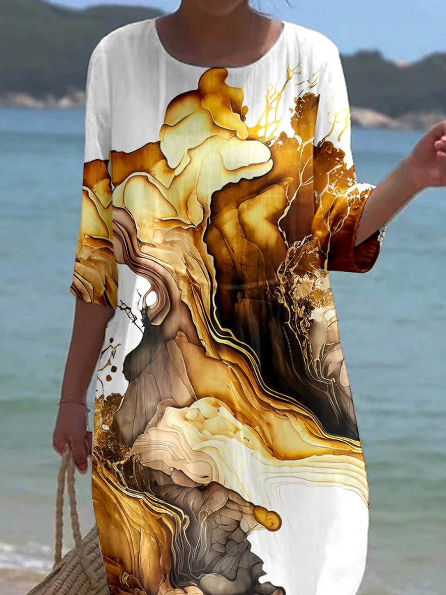 Women's Floral Alcohol Ink Art Printed Casual Holiday Dress