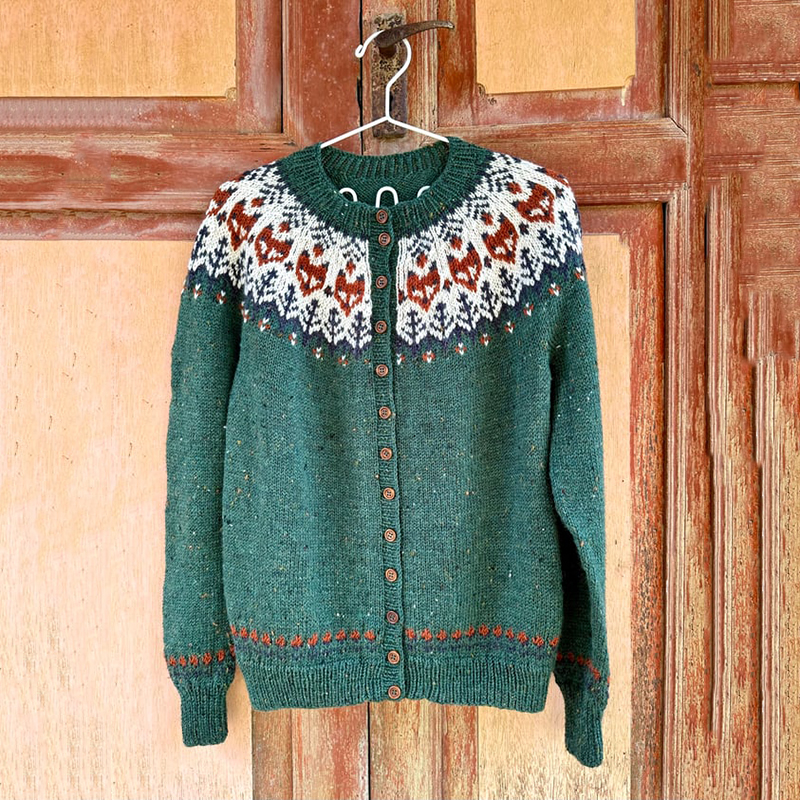 Icelandic Fox Ethnic Print Long Sleeve Knitted Cardigan