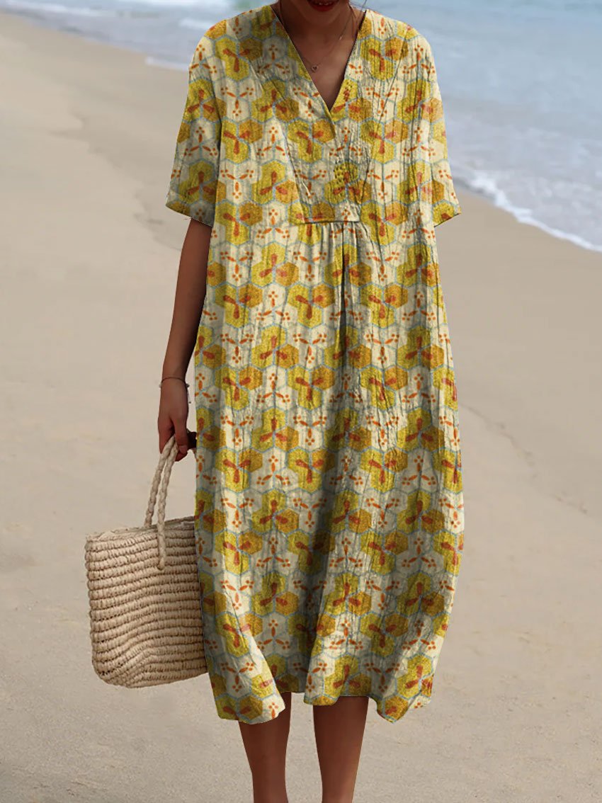 Women's Flower Watercolor Splash Fluid Art Print Flowy Dress