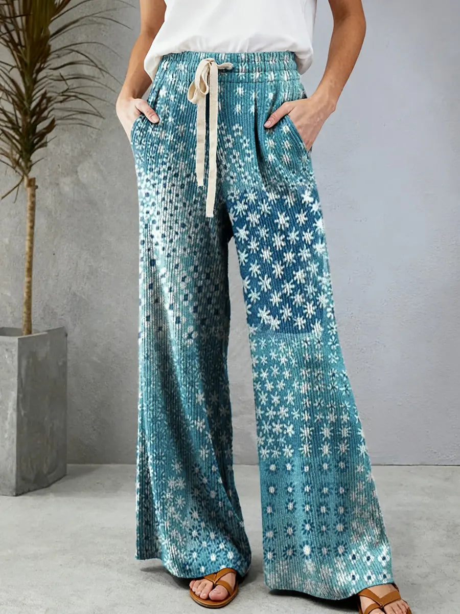 Women's Floral Collage Art Pattern Print Comfortable Drawstring Knit Trousers