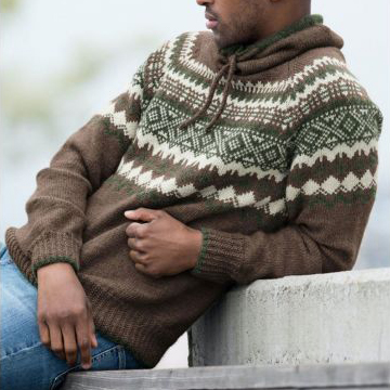 Vintage Patterned Knitted Icelandic Hooded Sweater