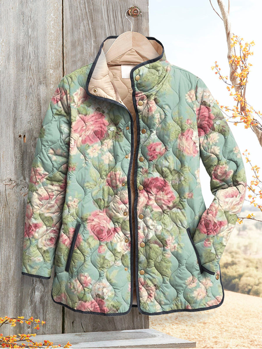 Amanda - Retro Floral Patterned Quilted Jacket for Women