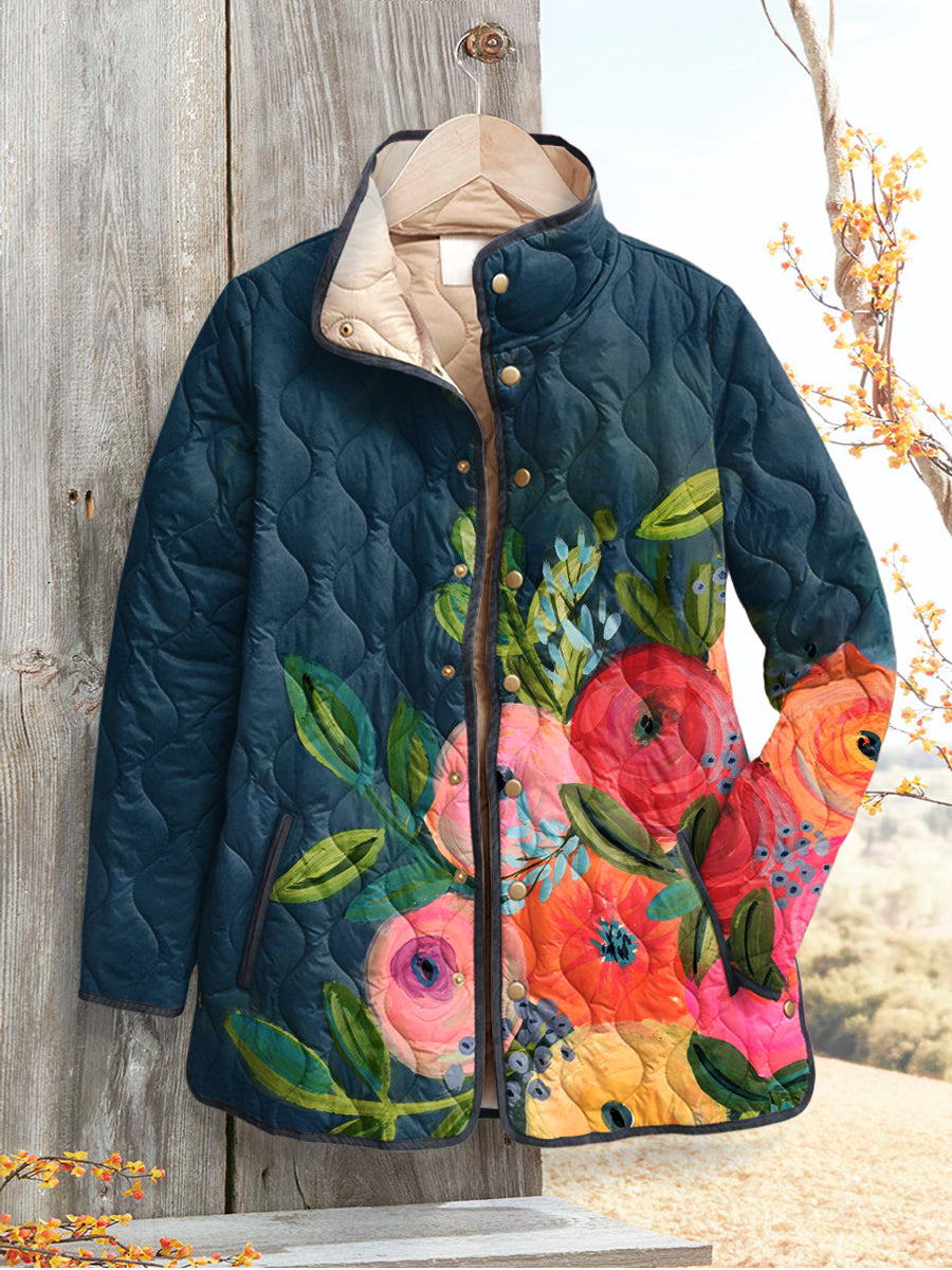 Andrea - Women's Vintage Floral Print Quilted Jacket