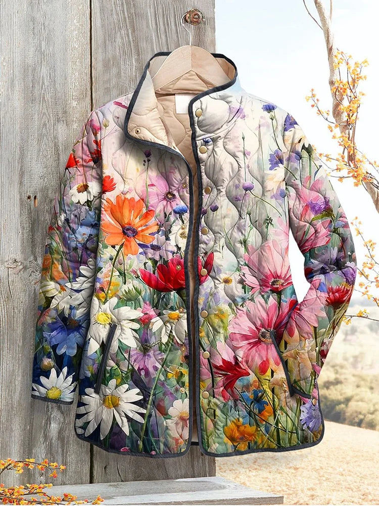 Leah - Charming Floral Print Quilted Jacket for Women - Vintage Casual Style