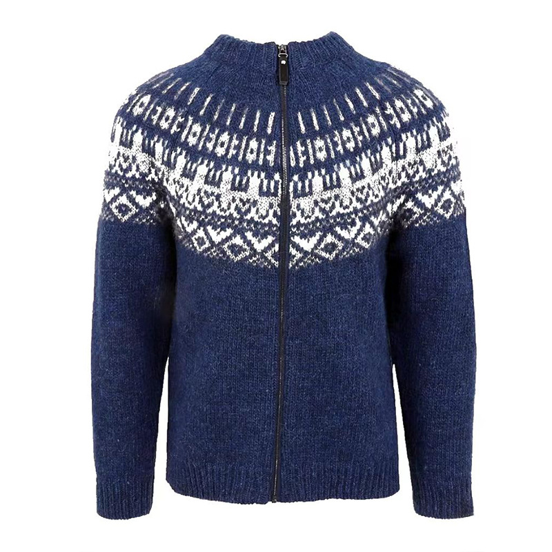 Vintage Warmth Norwool Icelandic Knit Jacquard Half Zip Collar Sweater