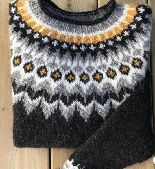 Icelandic Vintage Warmth Knit Jacquard Crew Neck Sweater(Unisex)