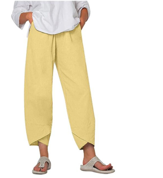 Women's Solid Color Loose Elegant Casual Simple Cotton And Linen Ninth Pants