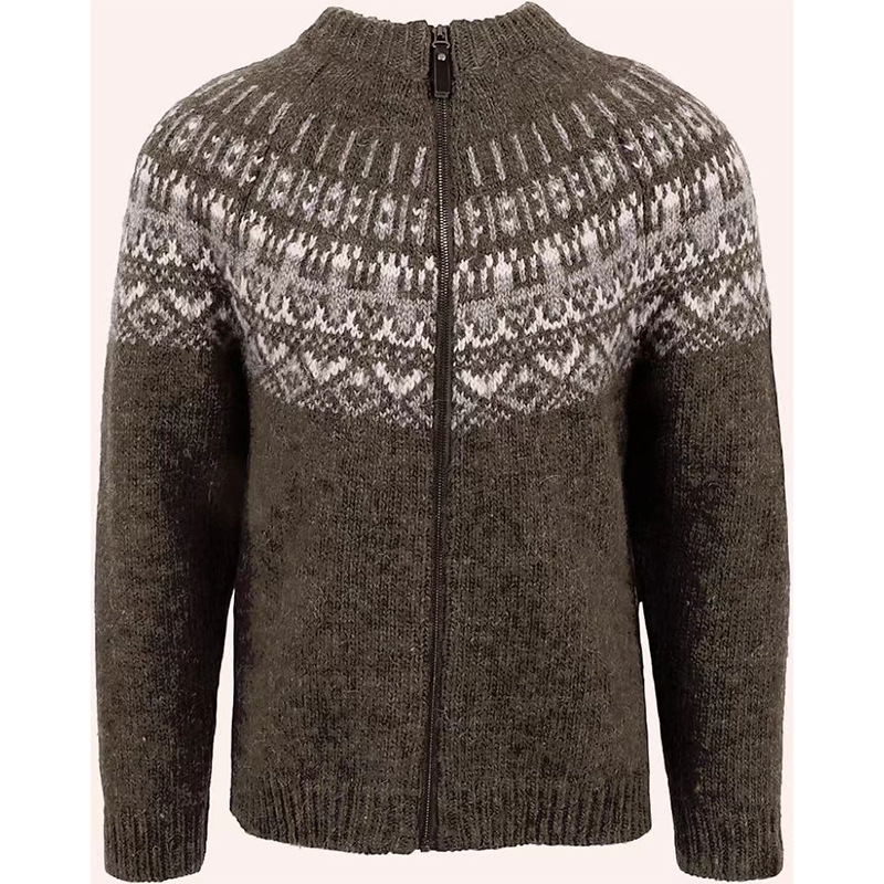 Vintage Warmth Norwool Icelandic Knit Jacquard Half Zip Collar Sweater