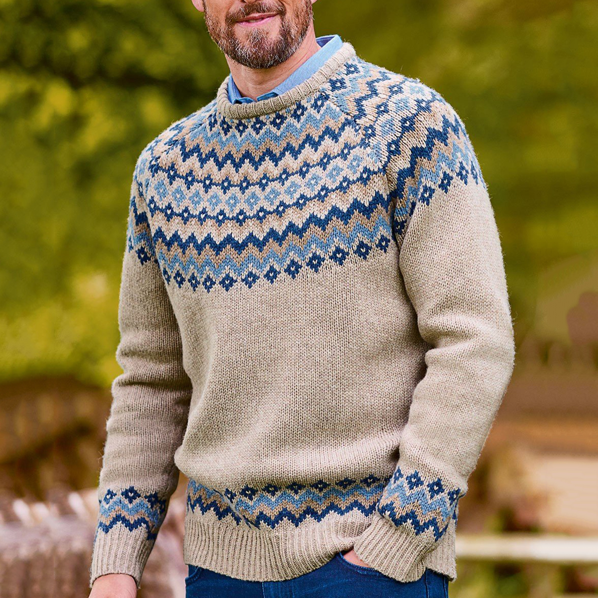 Vintage Lambswool Knit Jacquard Crew Neck Sweater