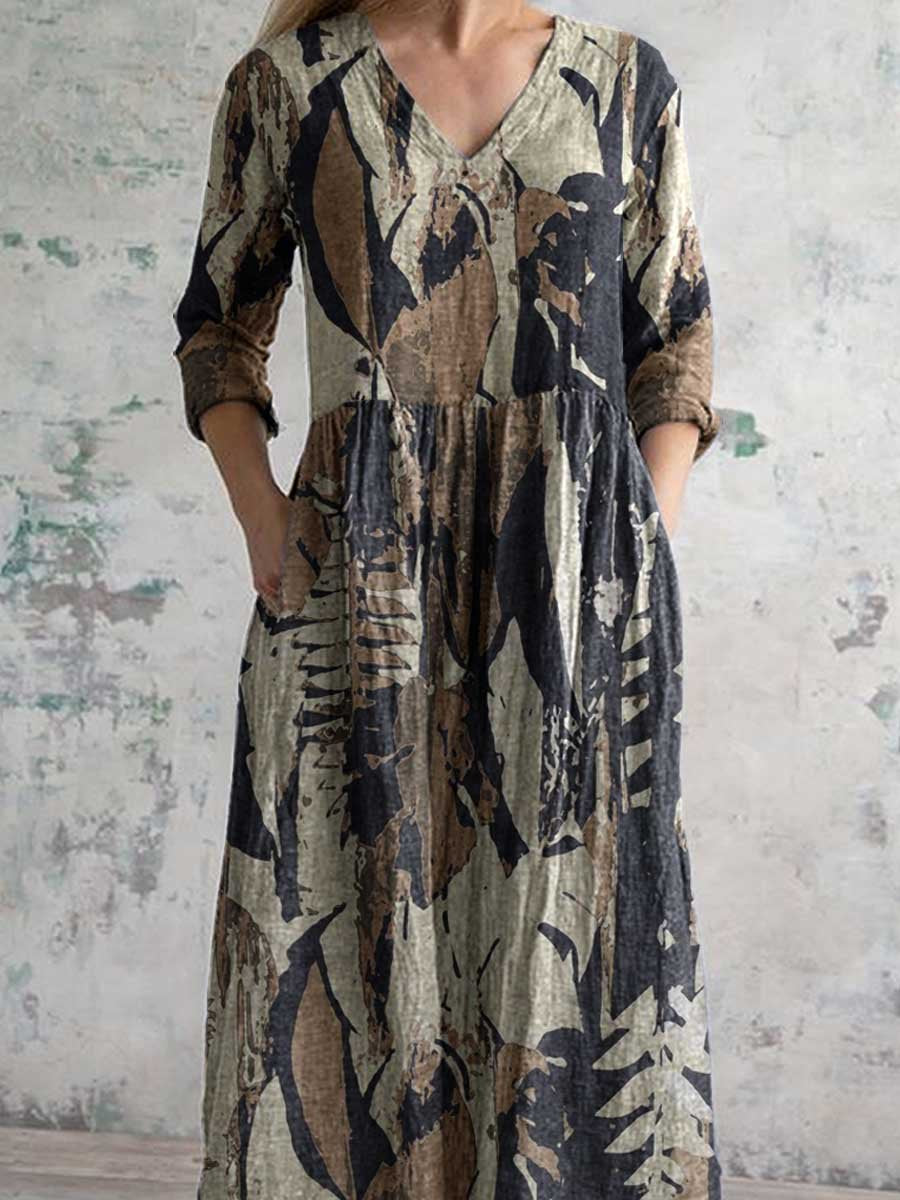 Women's Elegant Floral V-Neck Cotton Dress