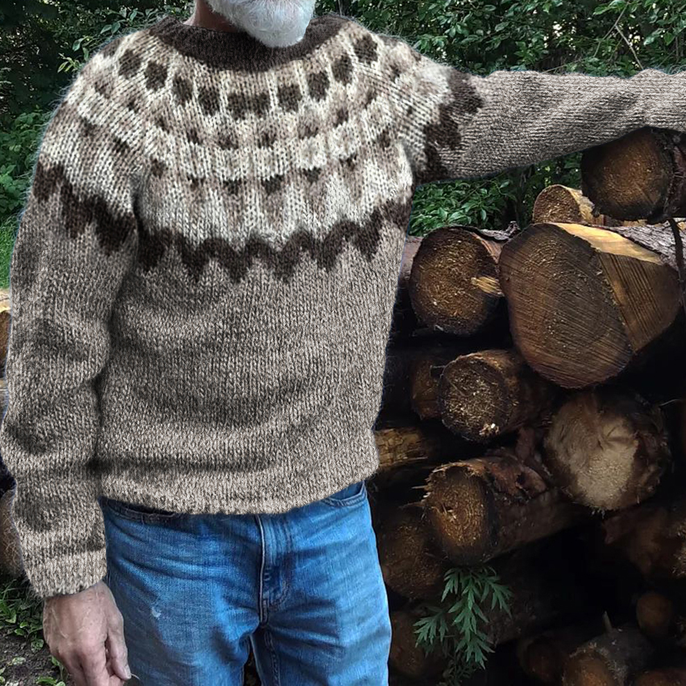 Men's Geometry Jacquard Icelandic Pattern Cozy Knit Sweater