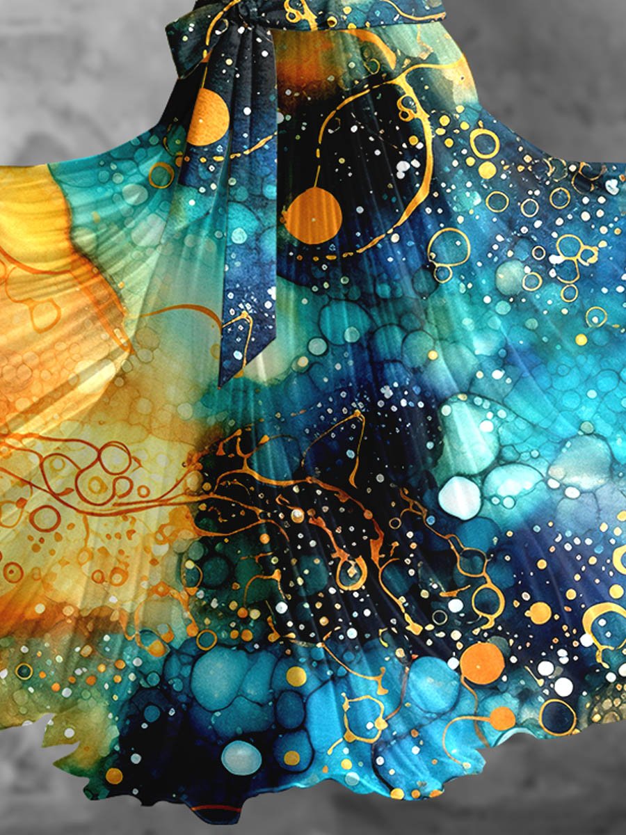 Flowing Watercolor Gradient Fluid Art Print Dress