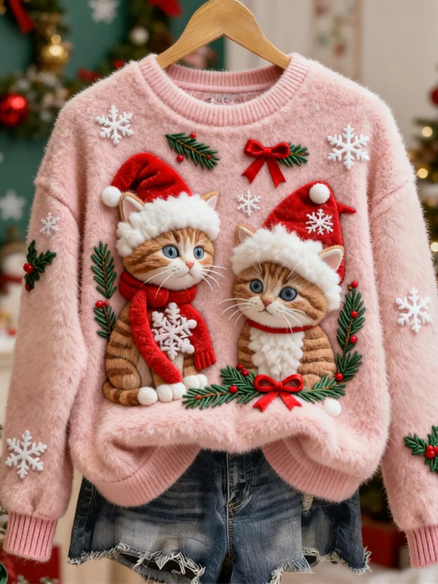 Women's Retro Christmas Animal Art Print Casual Flannel Top