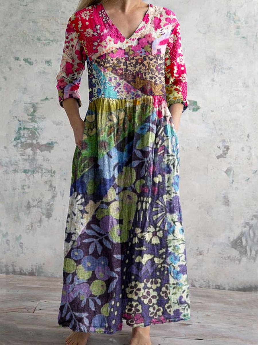 Women's Elegant Geometric Floral Print Cotton Dress