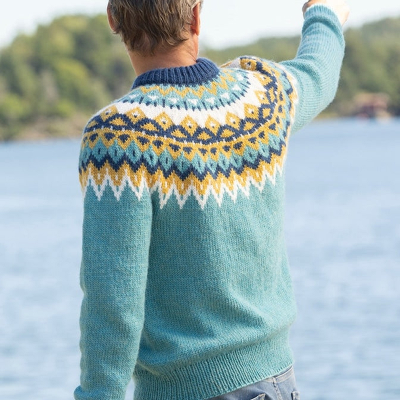 Turquoise Geometry Jacquard Iceland Sweater
