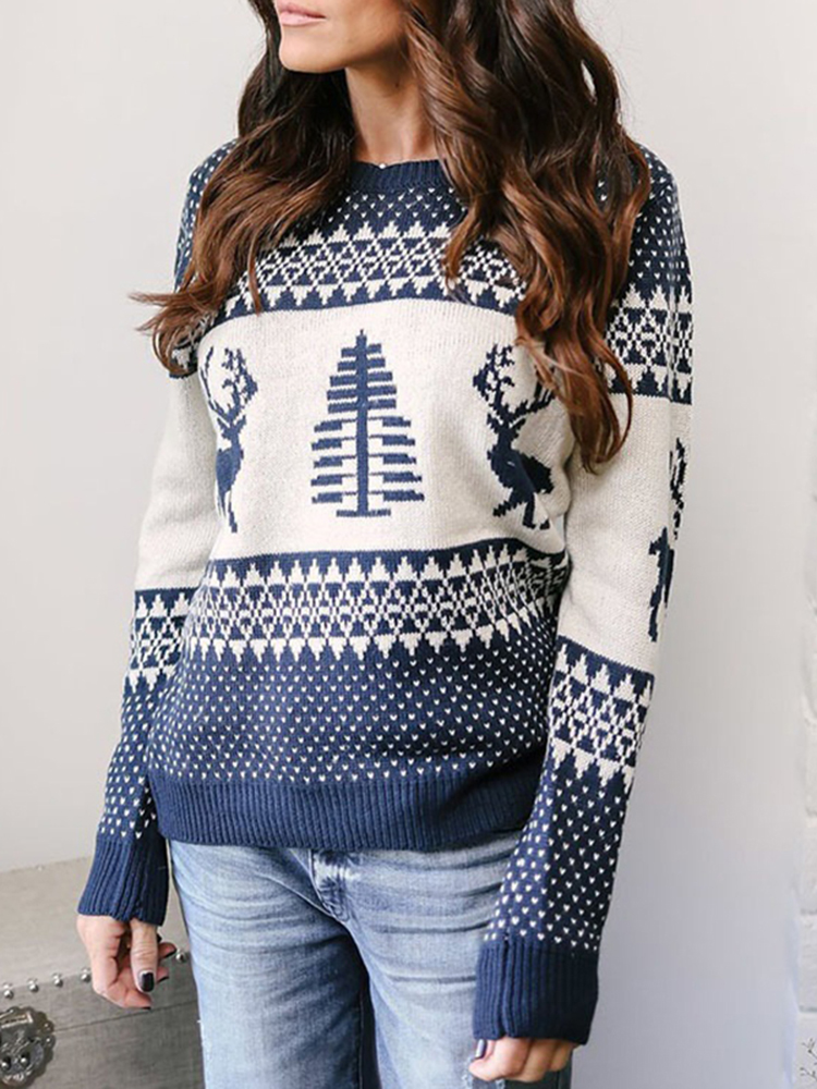 Christmas Tree Elk Jacquard Loose Sweater