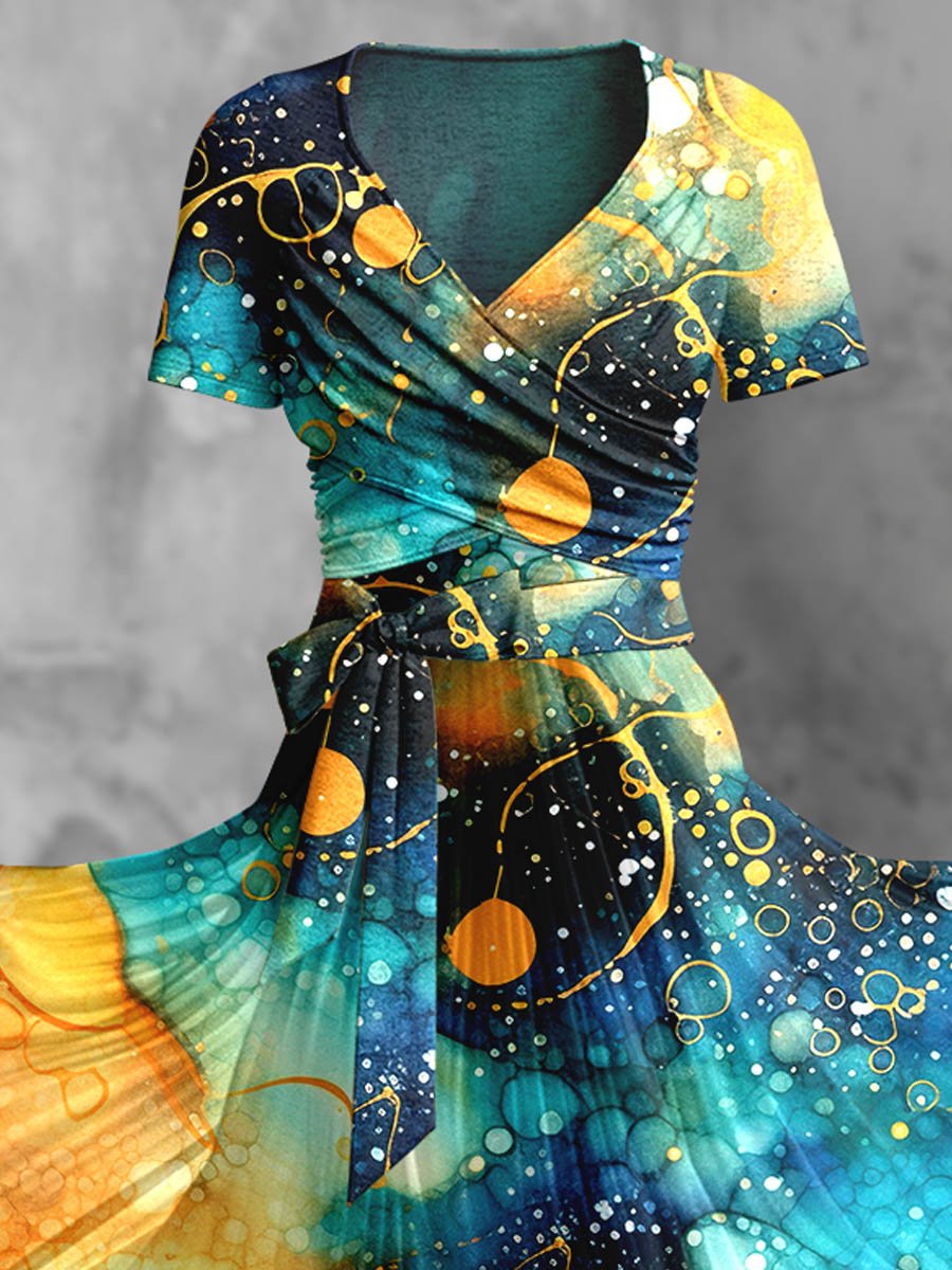 Flowing Watercolor Gradient Fluid Art Print Dress