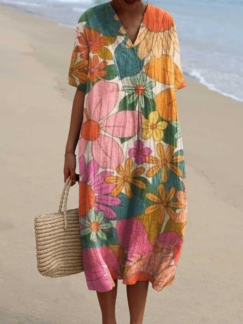 Women's Retro Flower Art Print  Casual Dress