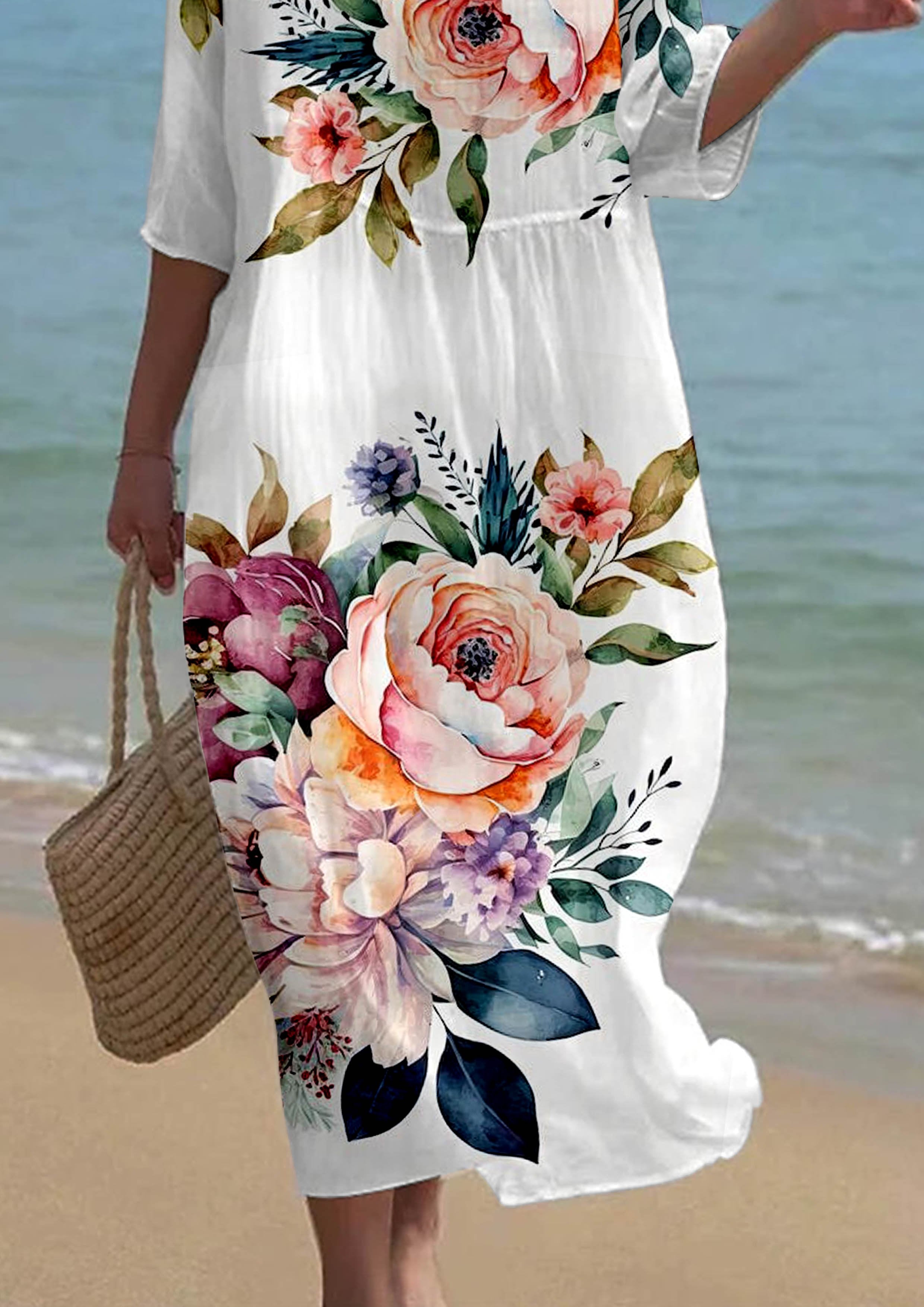 Women's Short Sleeve Floral Pattern Resort Dress