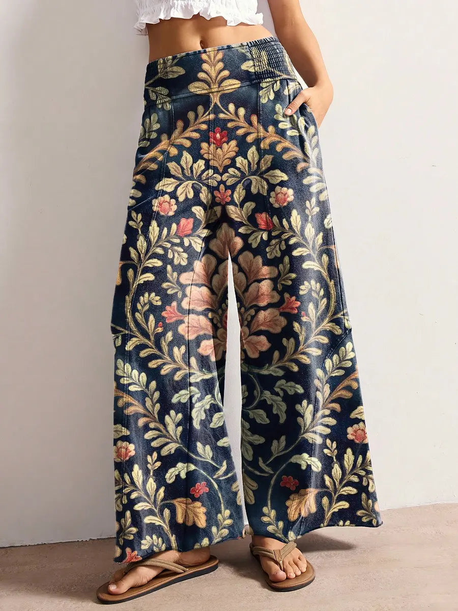 Women's Ethnic Floral Pattern Art Print Stretch Wide-leg Pants