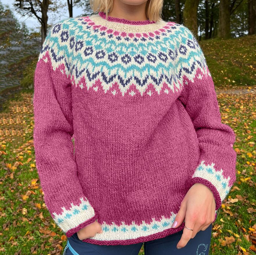 Fairman Island Colorful Pattern Crew Neck Sweater