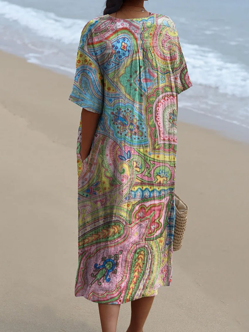 Women's Vintage Ethnic Pattern Art Print Flowy Dress