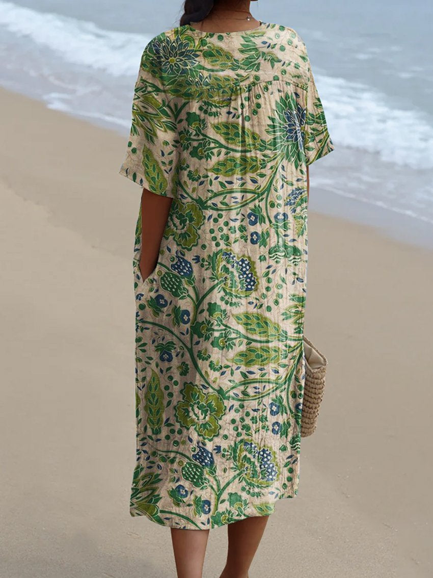 Women's Retro Flower Art Print  Casual Dress