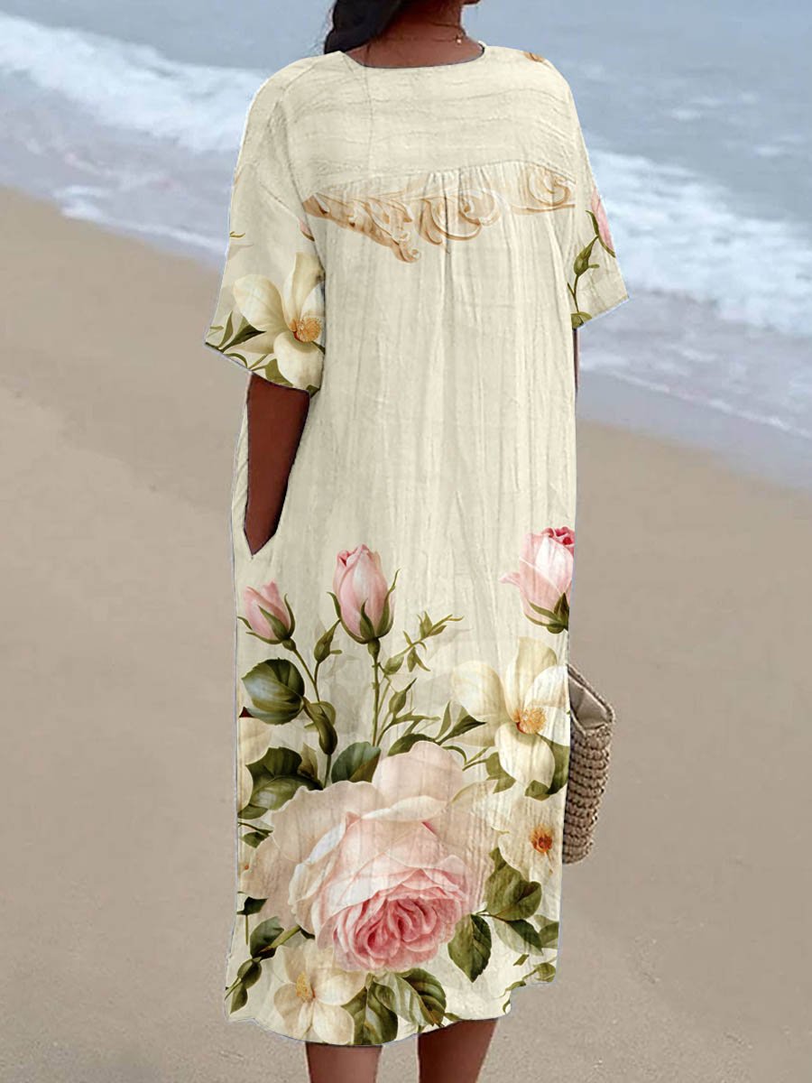 Women's Short Sleeve Floral Irregular Pattern Art Dress