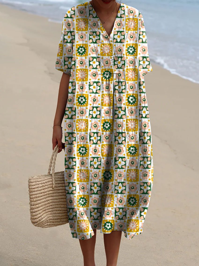 Women's Flower Watercolor Splash Fluid Art Print Flowy Dress