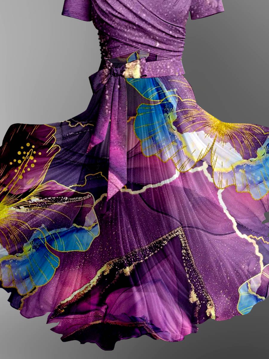 Women's Artistic Splash Print Elegant Suspender Strap Top Two-Piece Dress