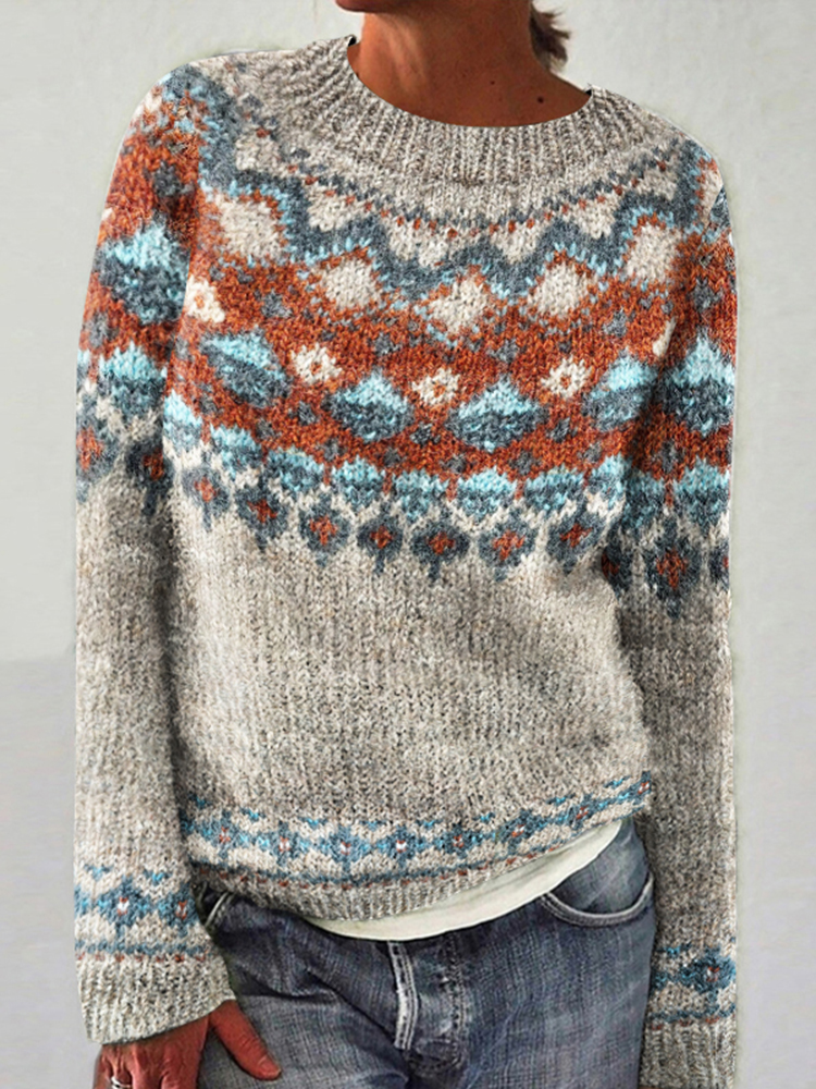 Iceland Geometric Diamond Contrast Jacquard Sweater