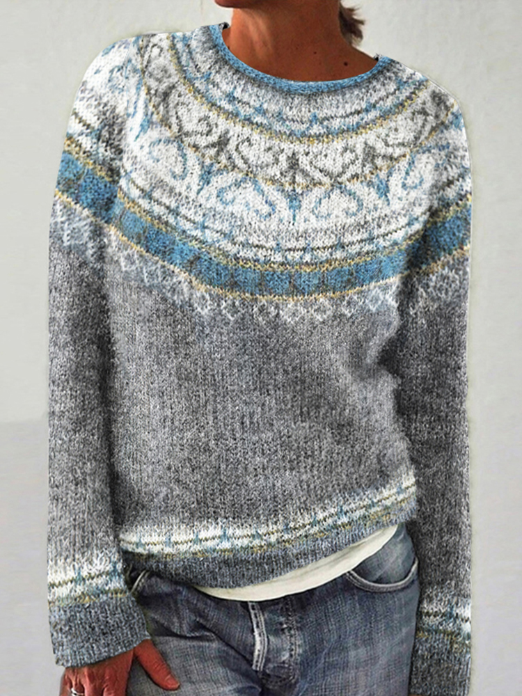 Christmas Snowflake Jacquard Contrast Crew Neck Sweater