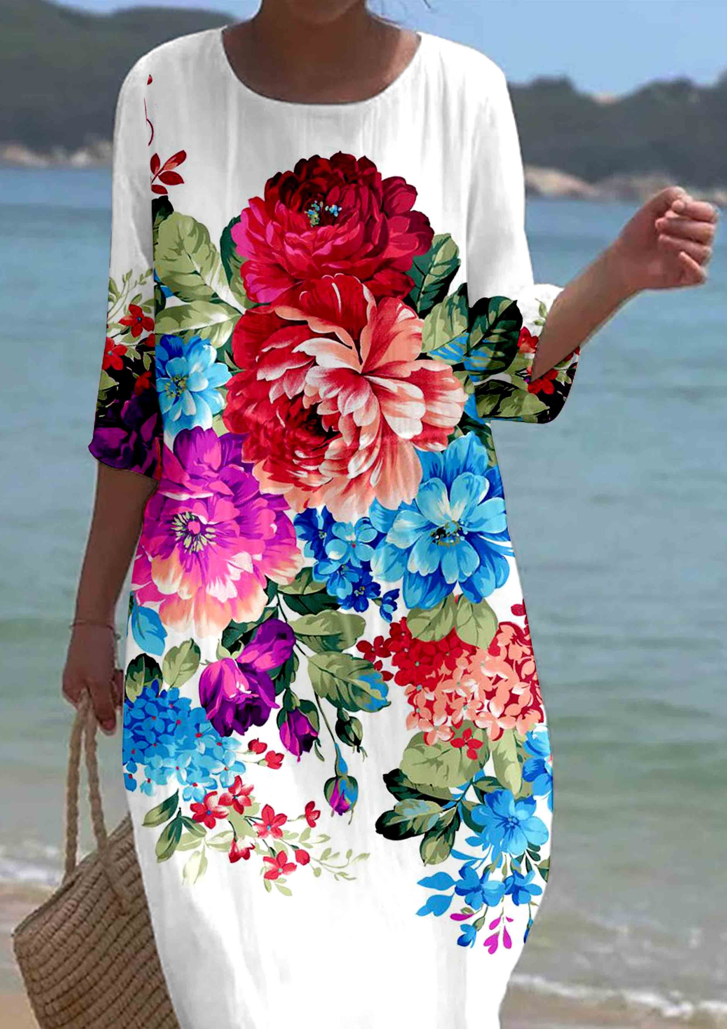 Women's Short Sleeve Floral Pattern Resort Dress