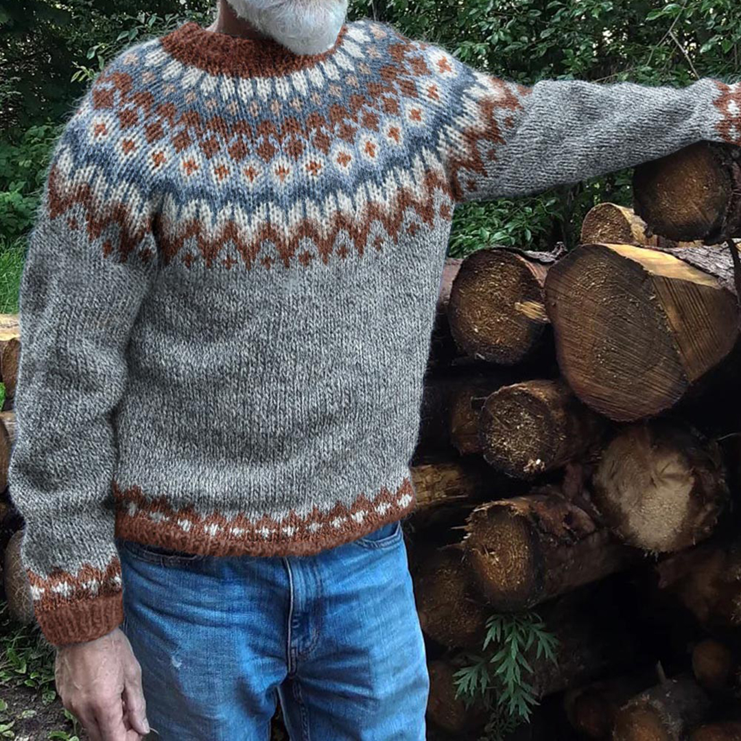 Men's Retro Geometry Jacquard Icelandic Cozy Knit Sweater