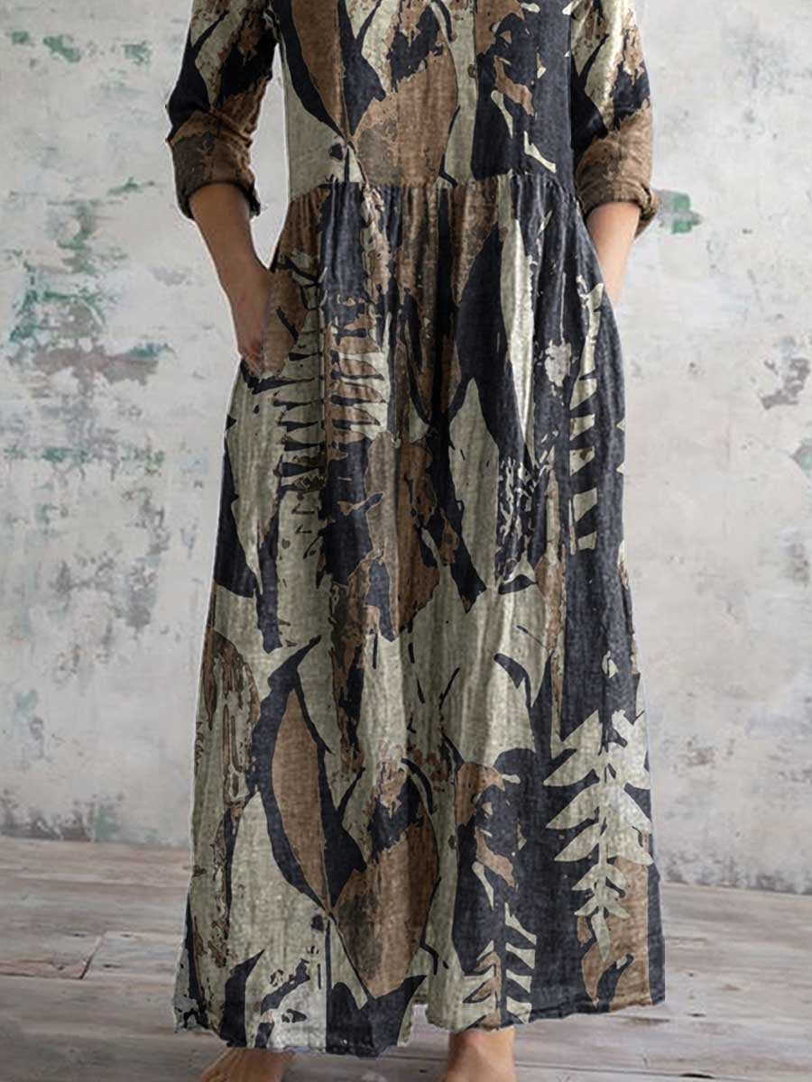 Women's Elegant Floral V-Neck Cotton Dress