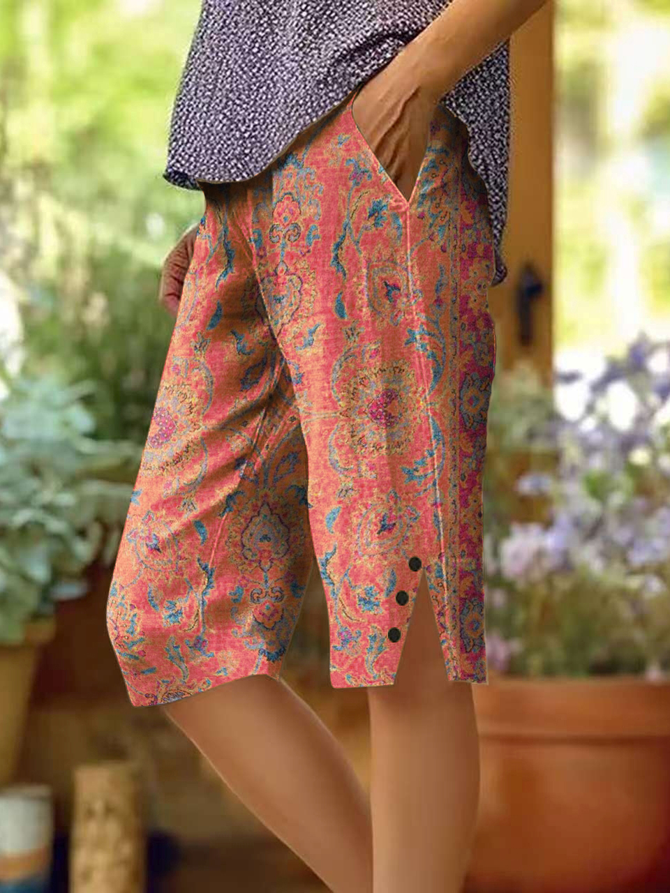 Women's Retro Ethnic Totem Print Cotton And Linen Casual Pants