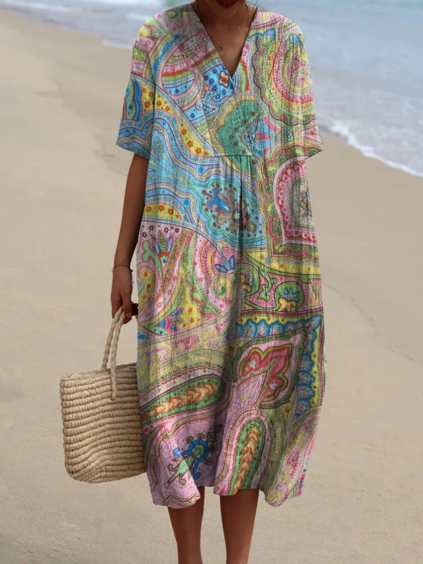 Women's Vintage Ethnic Pattern Art Print Flowy Dress