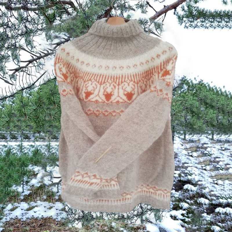 Unisex Vintage Icelandic Knit Jacquard Warmth High Neck Sweater