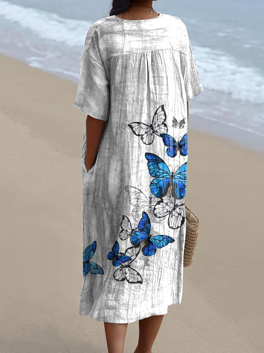 Women's Vintage Lovely Butterflies Art Print Flowy Dress
