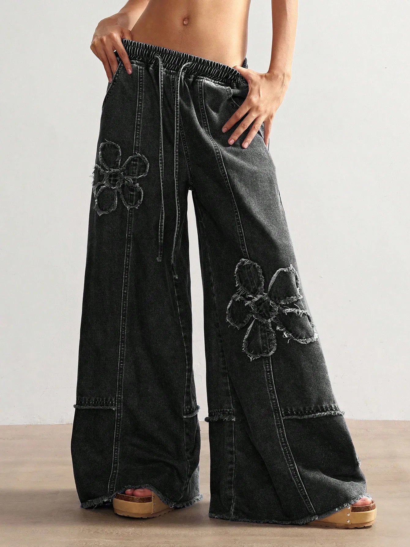 Women's Hippie Flower Elastic Wide-Leg Pants