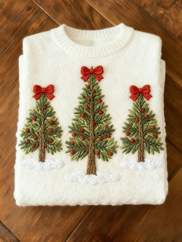 Merry Christmas Tree Knitted Print Sweater