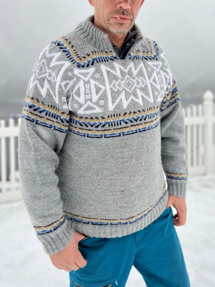 Vintage Knit Jacquard Iceland Half Zip Neck Sweater