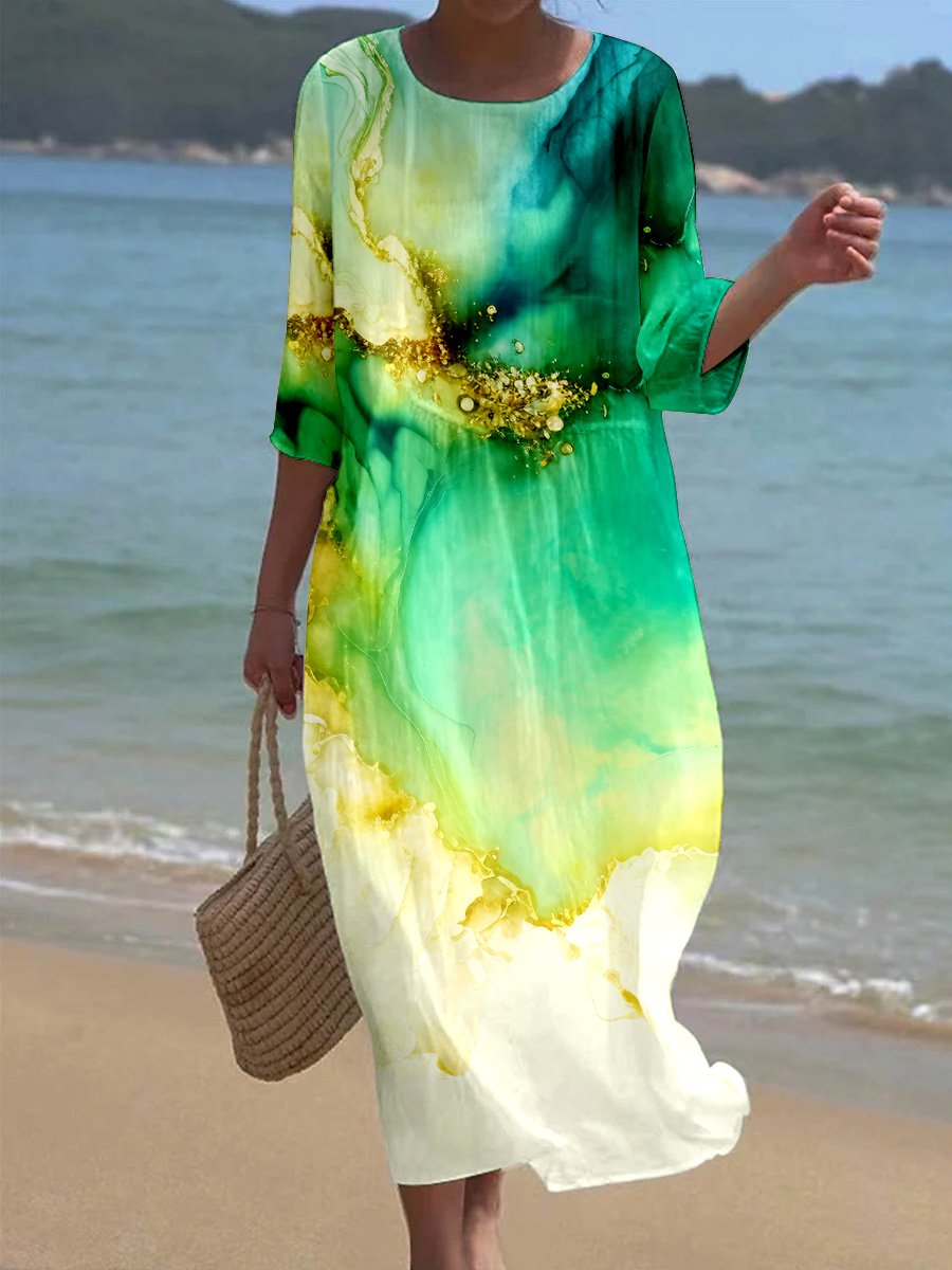 Women's Floral Alcohol Ink Art Printed Casual Holiday Dress