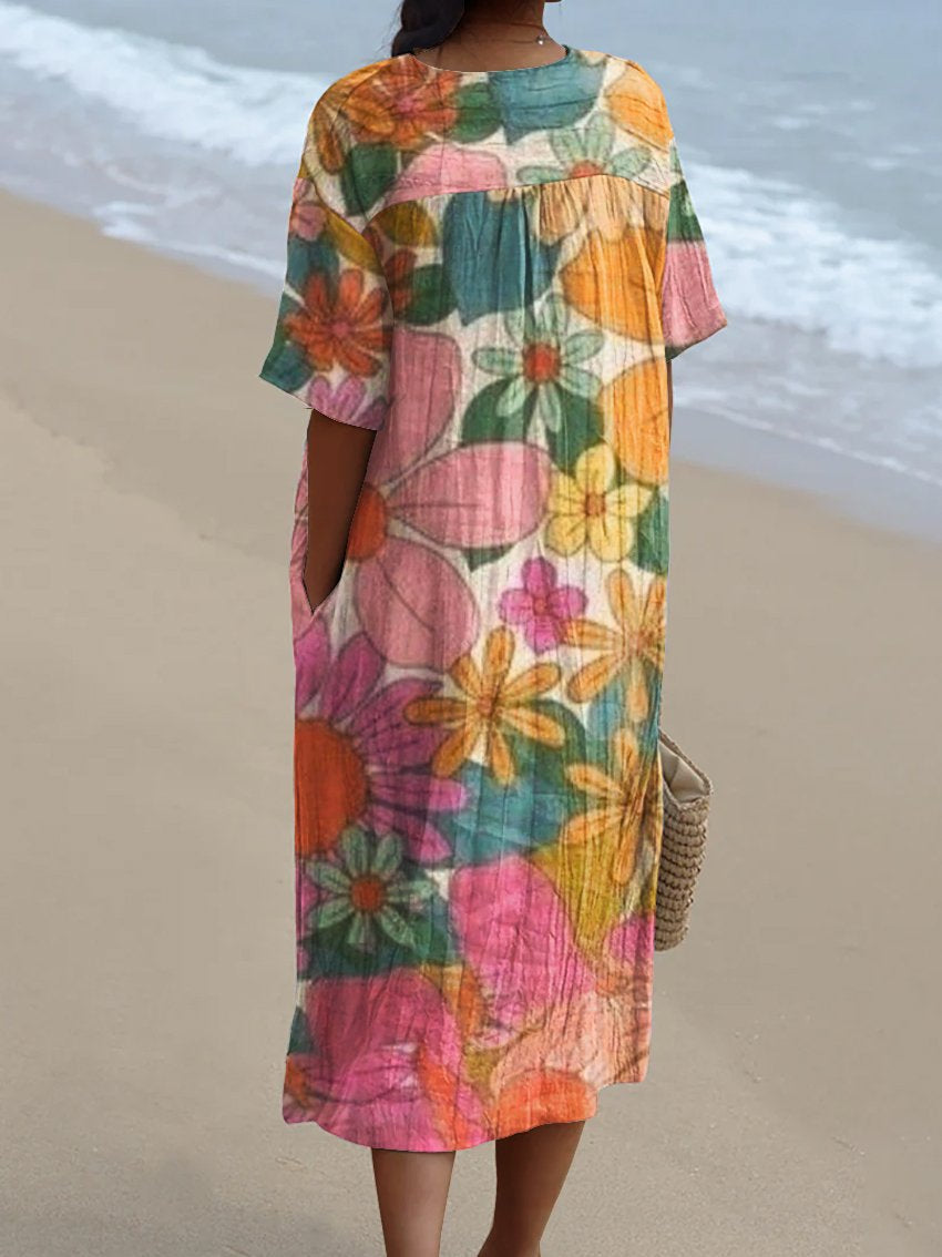 Women's Retro Flower Art Print  Casual Dress