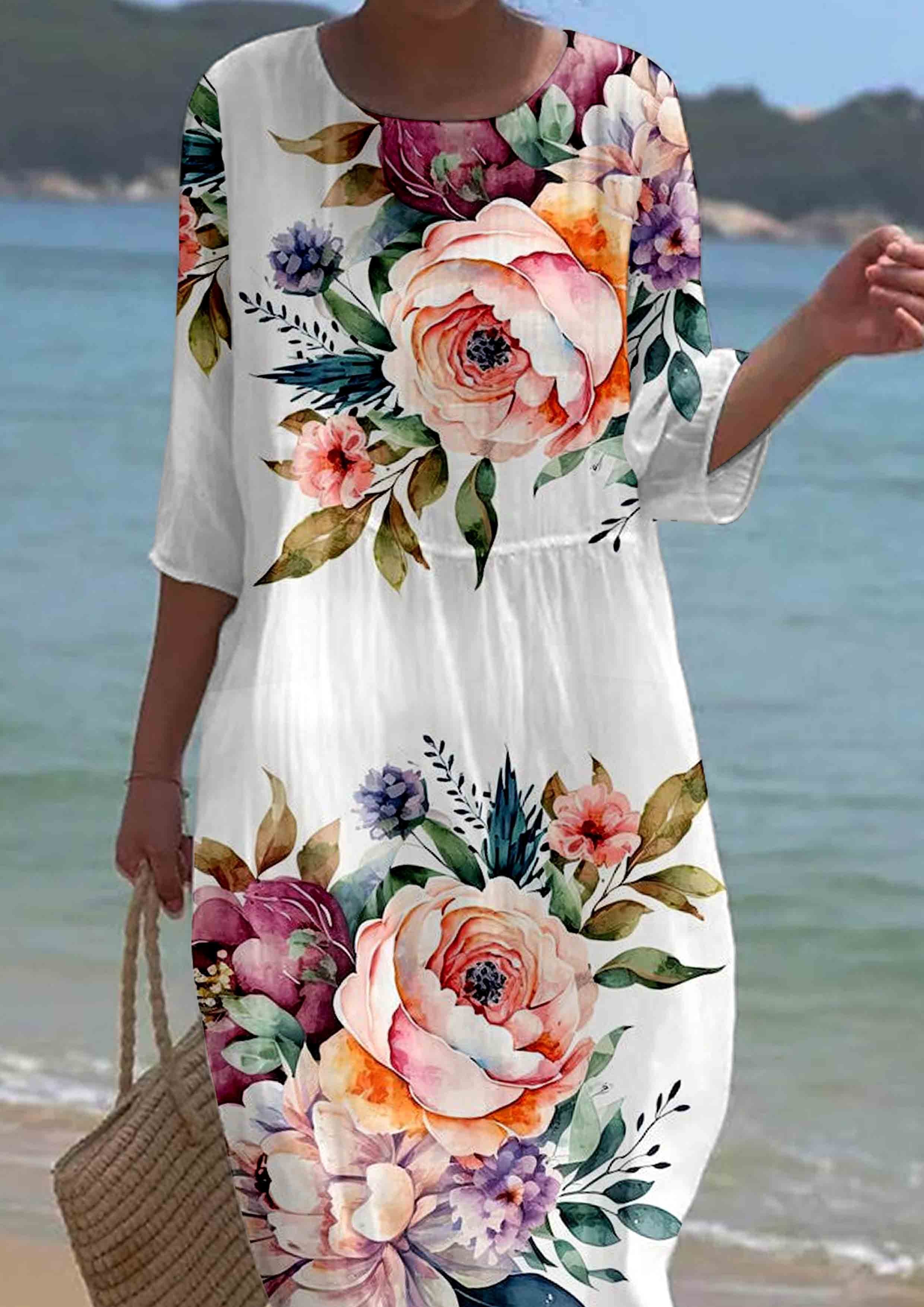 Women's Short Sleeve Floral Pattern Resort Dress